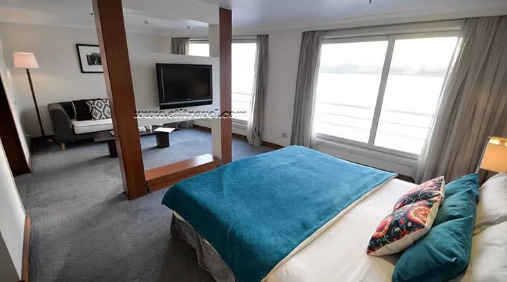 Relax in your luxurious cabin aboard the Al Kahila Nile Cruise Deluxe